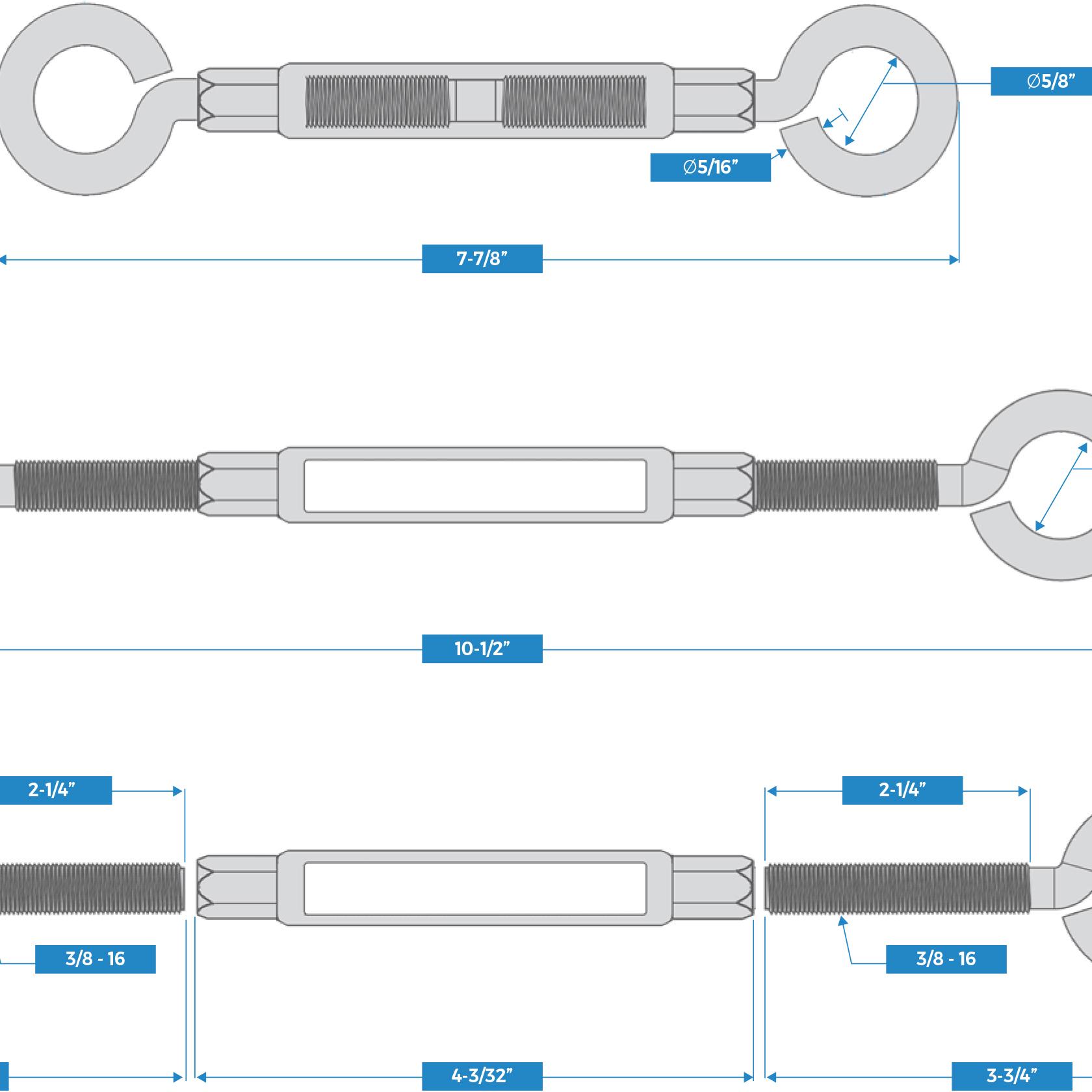 V2175 3/8" x 10-1/2" Turnbuckle Eye / Eye - Black