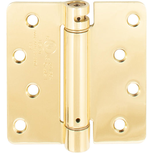 Stone Harbor Hardware Self-Closing Door Hinge, 4 Inches, 1/4" Radius Corner, Polished Brass