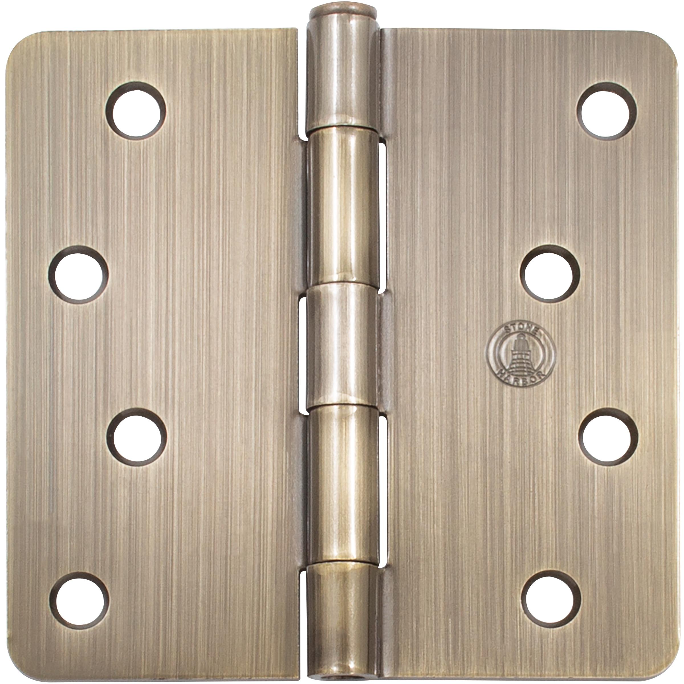 Stone Harbor Hardware 4" Door Hinges, 1/4" Radius Corner, Antique Brass, 2-Pack