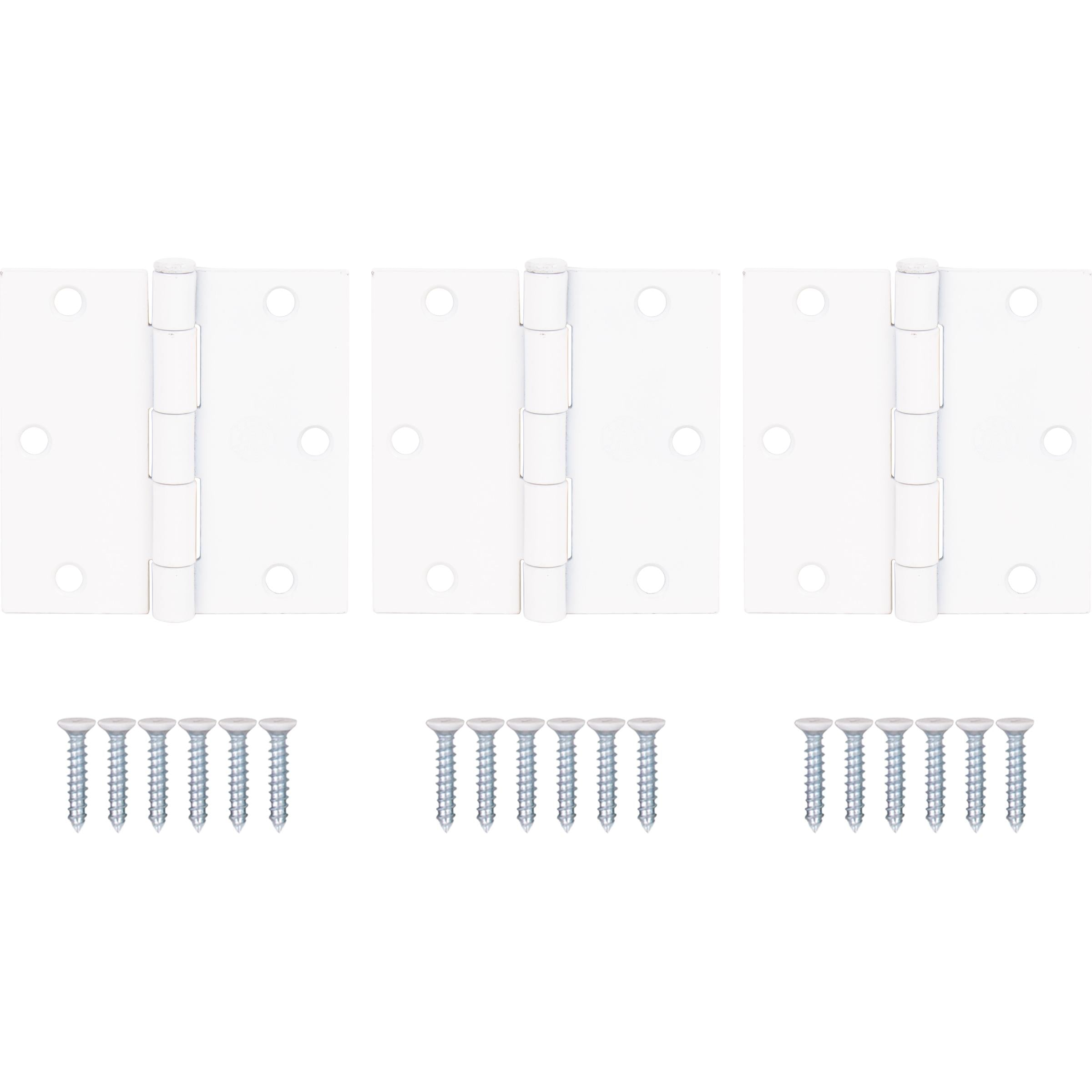 Stone Harbor Hardware 3-1/2" Door Hinges, Square Corner, White, 3-Pack