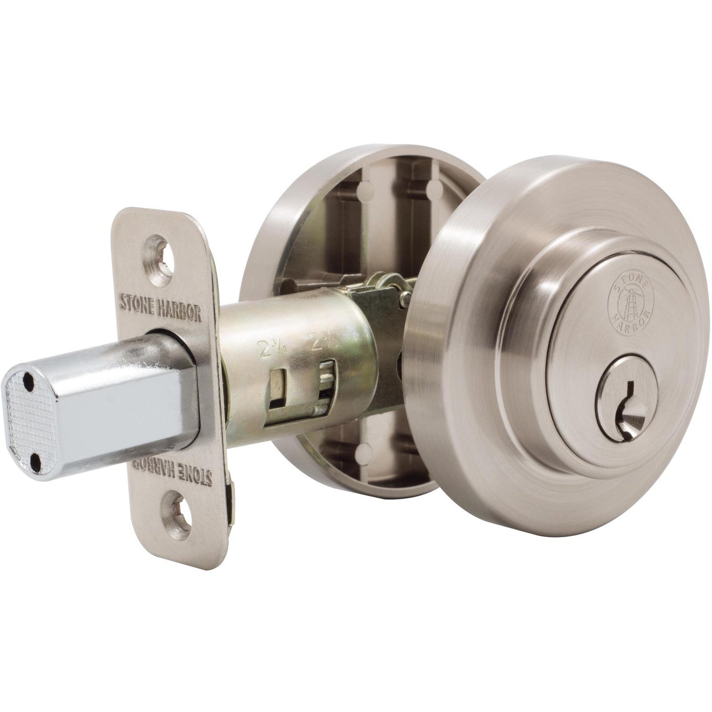 Stone Harbor Hardware Grade 3 Contemporary Round Deadbolt, KW Keyway, Satin Nickel