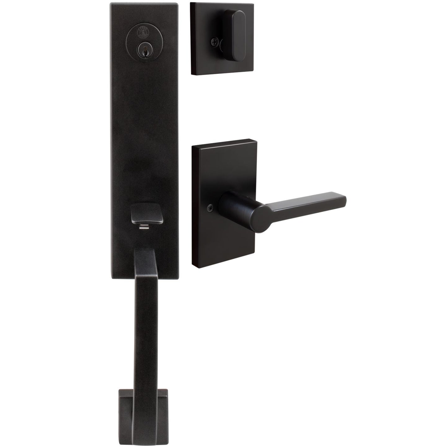 Stone Harbor Hardware Munich Handleset, Vienna Interior Trim, Rectangular Rose, KW Keyway, Matte Black