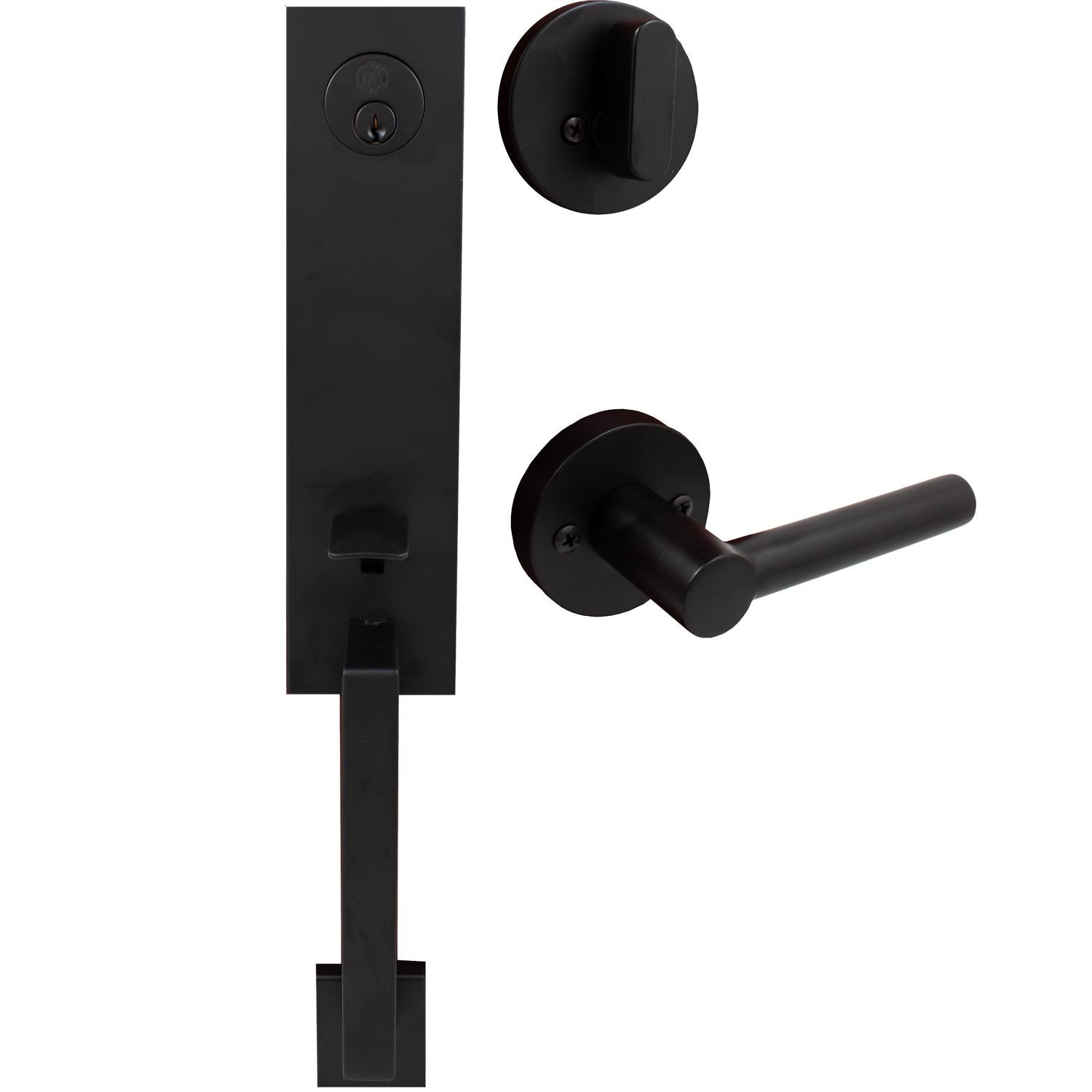Stone Harbor Hardware Munich Handleset, Zurich Interior Trim, SC Keyway, Matte Black