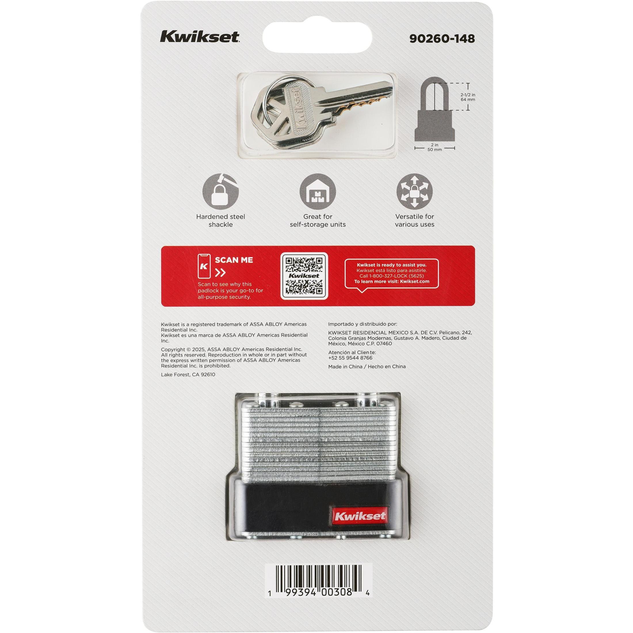 Kwikset 2" Laminated Padlock with 2-1/2" Shackle