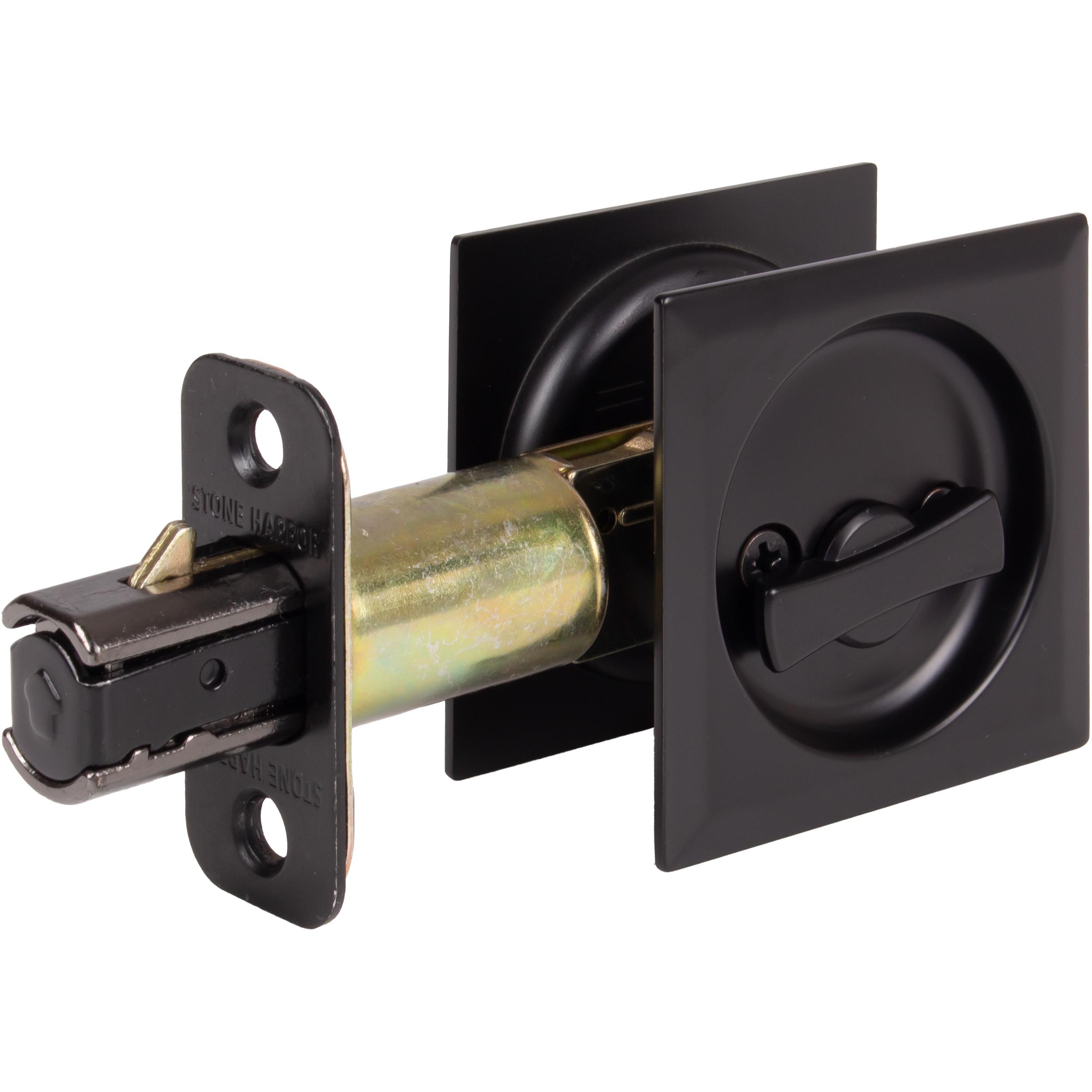 Stone Harbor Hardware Contemporary Square Pocket Door Lock, Privacy Function, 2-3/4" Backset, Matte Black