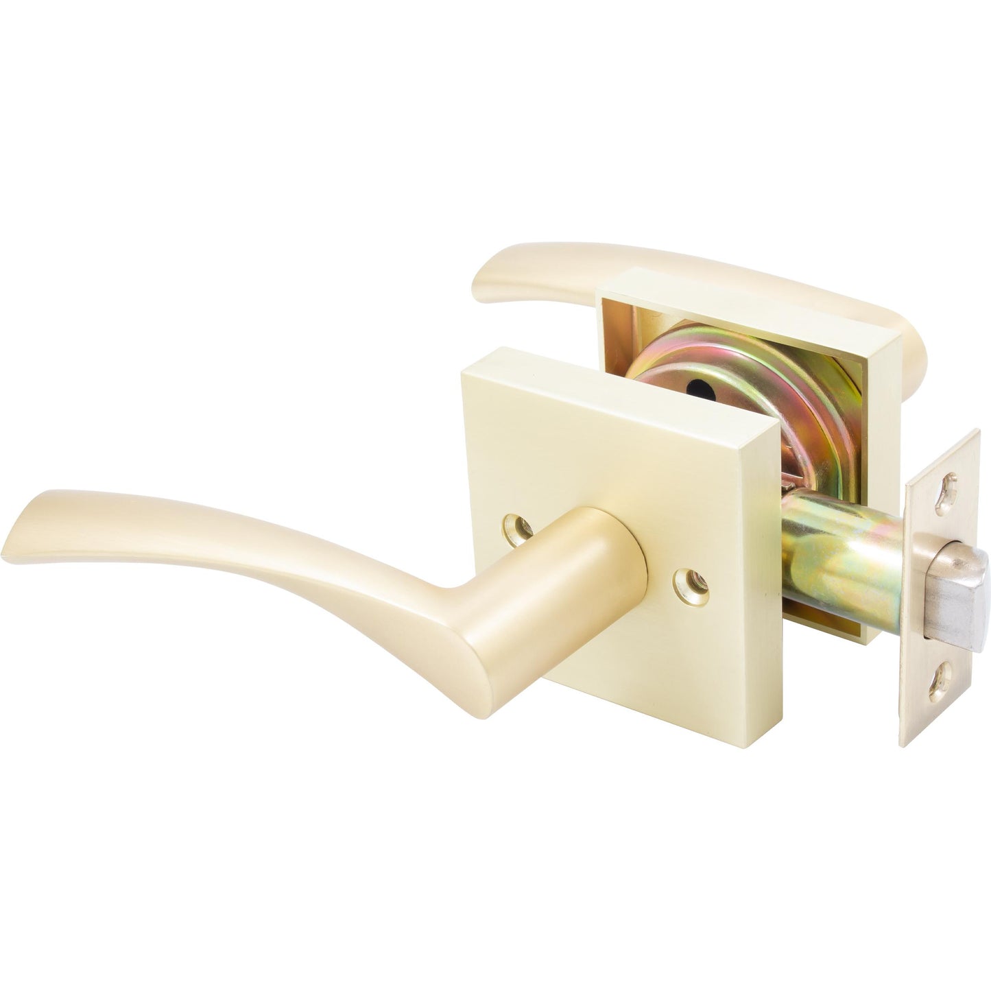 Stone Harbor Hardware Turin Door Lever with Square Rosette, Passage (Hall/Closet) Latch, Satin Brass