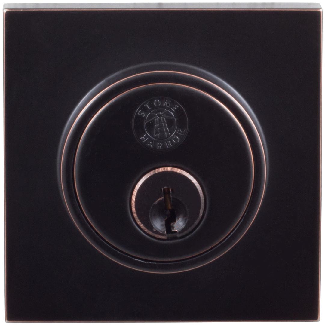 Stone Harbor Hardware Grade 3 Contemporary Square Deadbolt, KW Keyway, Vintage Bronze