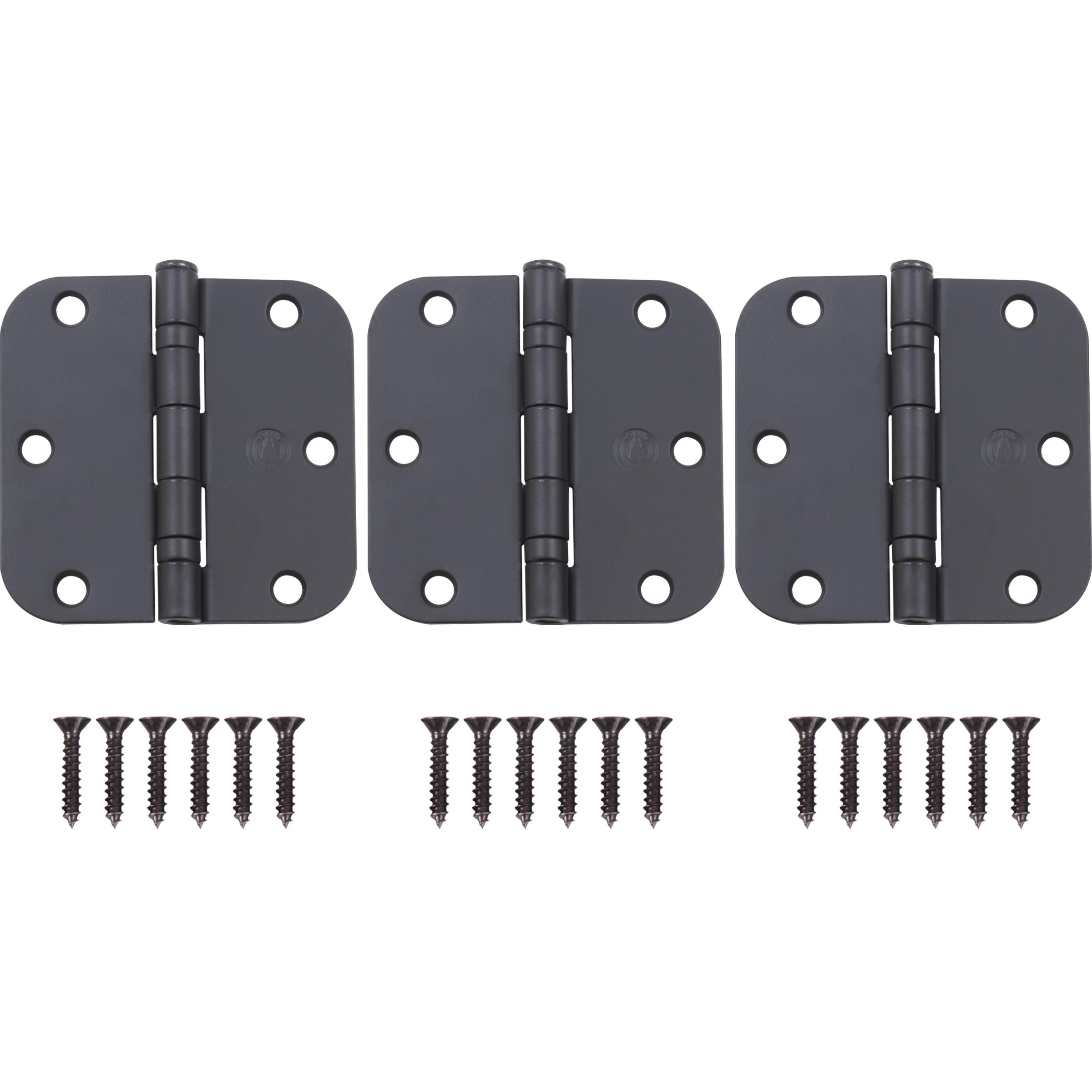 Stone Harbor Hardware 3-1/2" Ball-Bearing Door Hinges, 5/8" Radius Corner, Matte Black, 3-Pack
