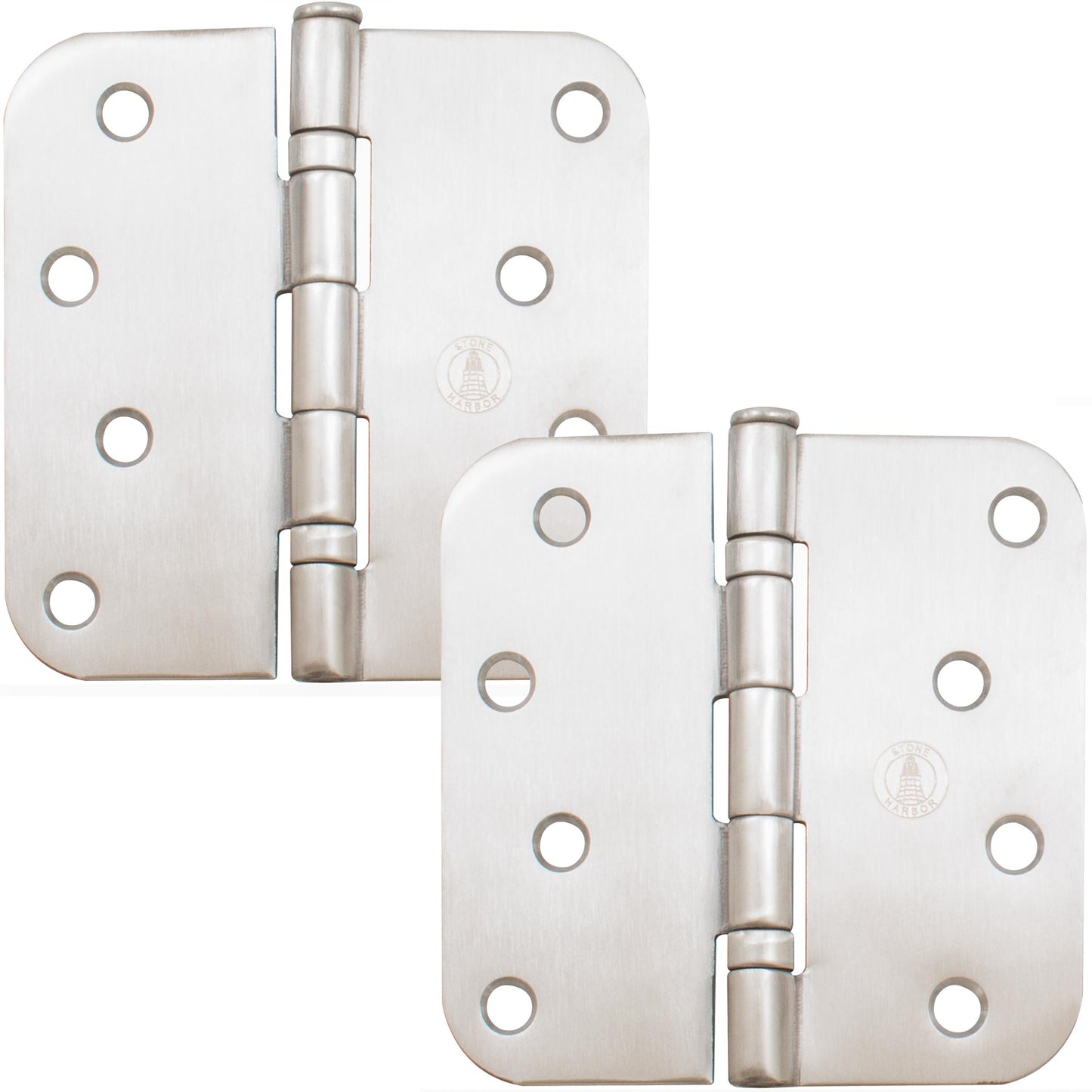 Stone Harbor Hardware 4" Ball-Bearing Door Hinges, 5/8" Radius Corner, Satin Stainless Steel, 2-Pack