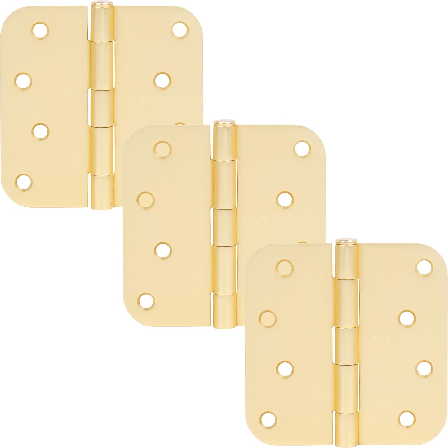 Stone Harbor Hardware 4" Door Hinges, 5/8" Radius Corner, Satin Brass, 3-Pack