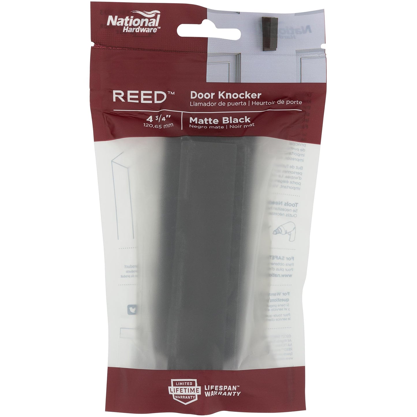 National Hardware - V1916 Reed Door Knocker - Matte Black