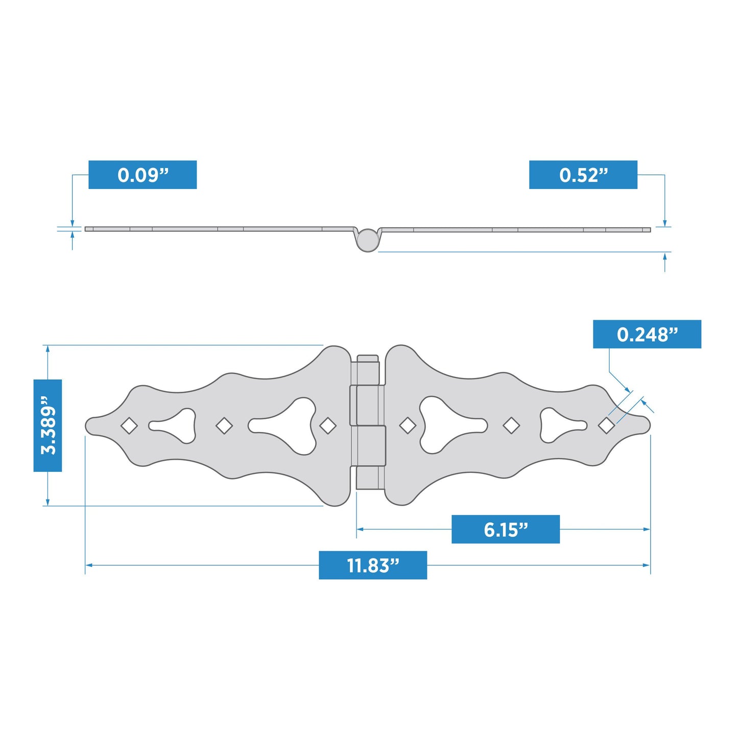 V1117 6" Ornamental S Hinge 2/pk - Black