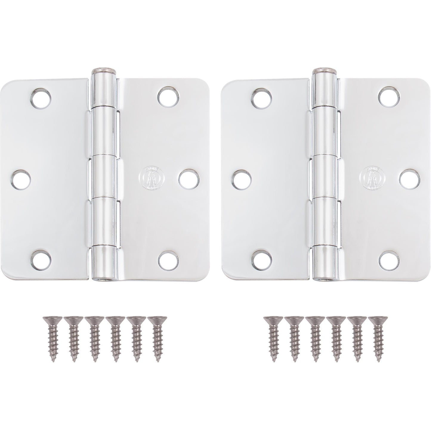 Stone Harbor Hardware 3-1/2" Door Hinges, 1/4" Radius Corner, Polished Chrome, 2-Pack