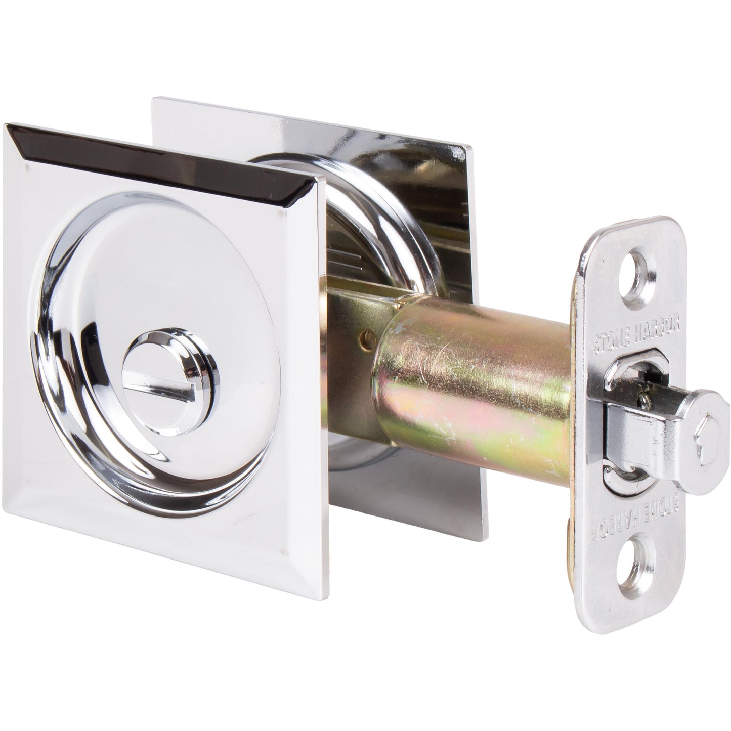 Stone Harbor Hardware Contemporary Square Pocket Door Lock, Privacy Function, 2-3/4" Backset, Polished Chrome