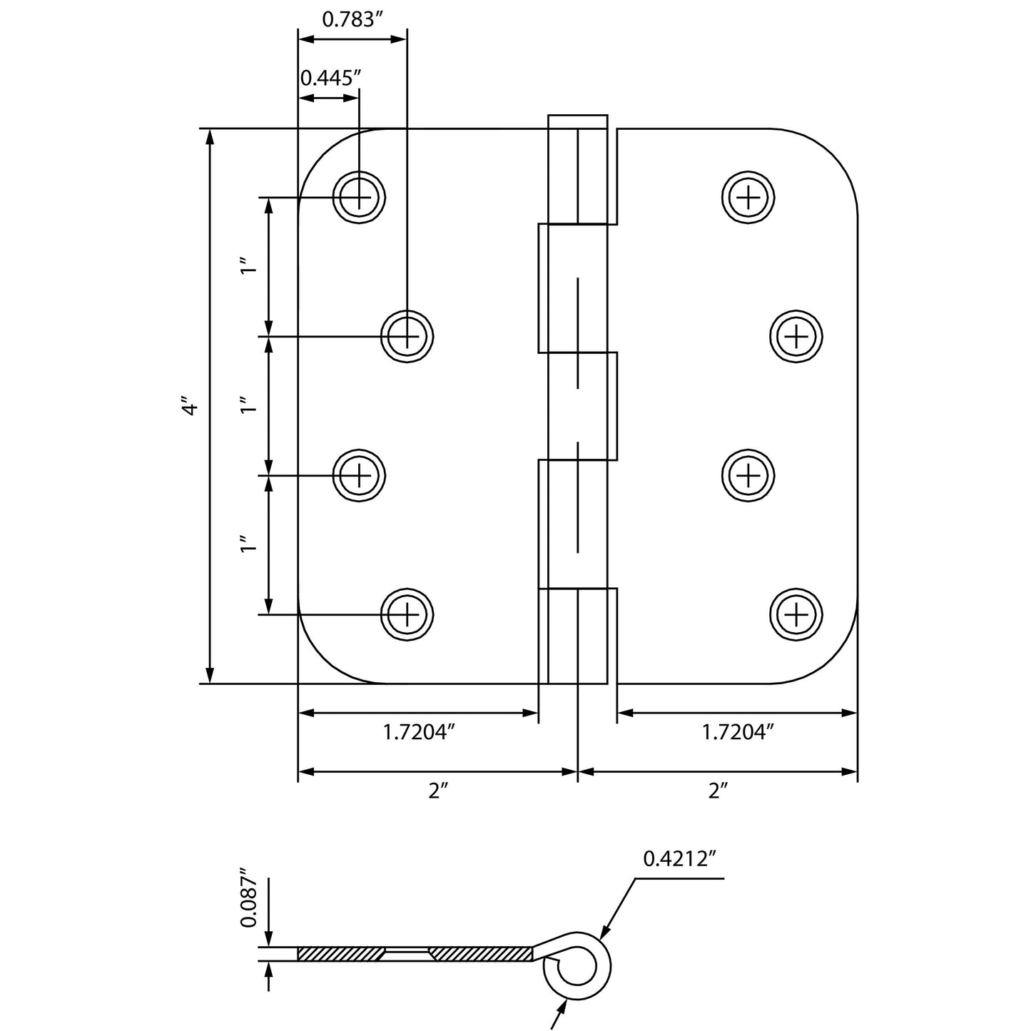 Stone Harbor Hardware 4" Door Hinges, 5/8" Radius Corner, Satin Stainless Steel, 2-Pack
