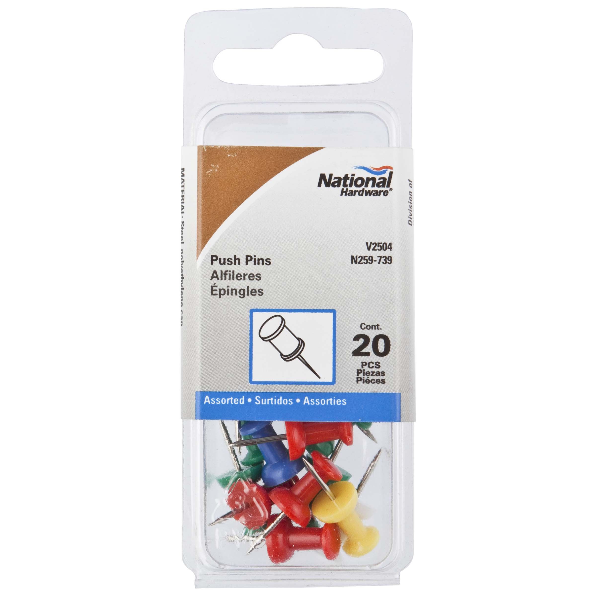 V2504 Push Pins, 20/pk - Assorted