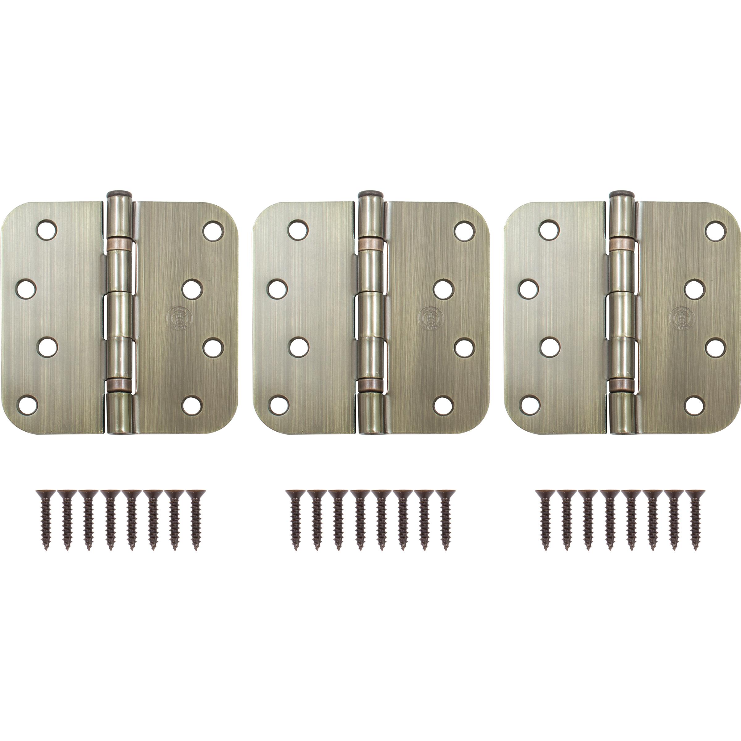 Stone Harbor Hardware 4" Ball-Bearing Door Hinges, 5/8" Radius Corner, Antique Brass, 3-Pack