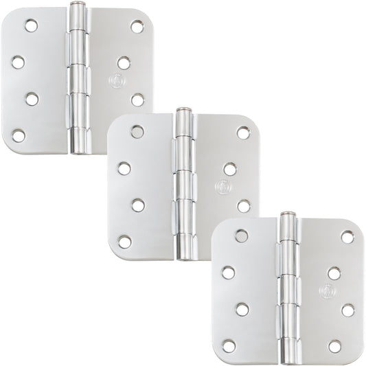 Stone Harbor Hardware 4" Door Hinges, 5/8" Radius Corner, Polished Chrome, 3-Pack