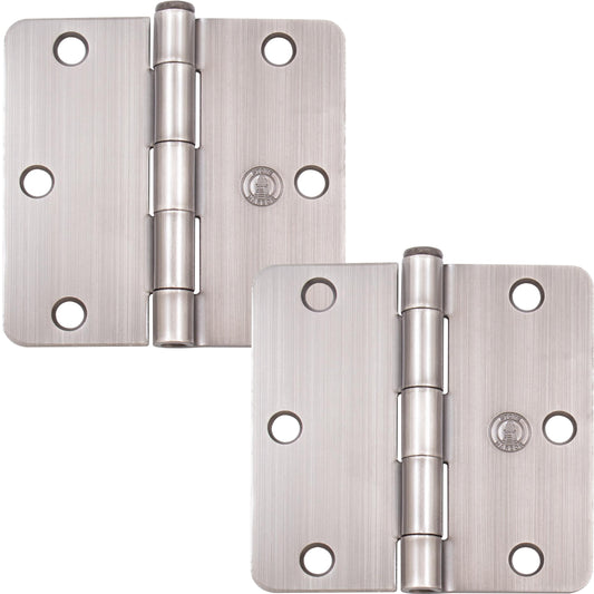 Stone Harbor Hardware 3-1/2" Door Hinges, 1/4" Radius Corner, Antique Nickel, 2-Pack