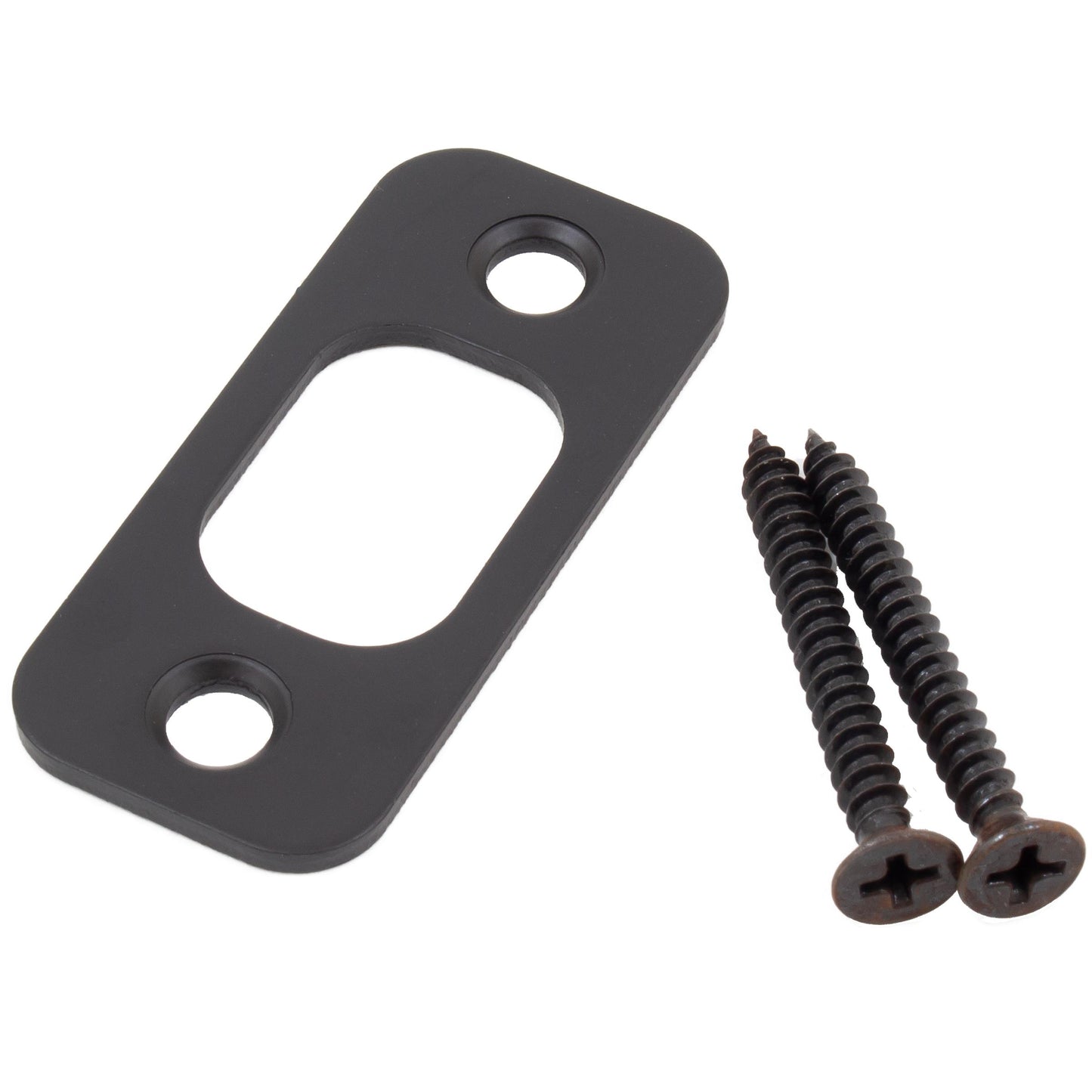 Stone Harbor Hardware Round Corner Deadbolt Strike Plate, 1" x 2-1/4", 1-5/8" Center-to-Center, Matte Black
