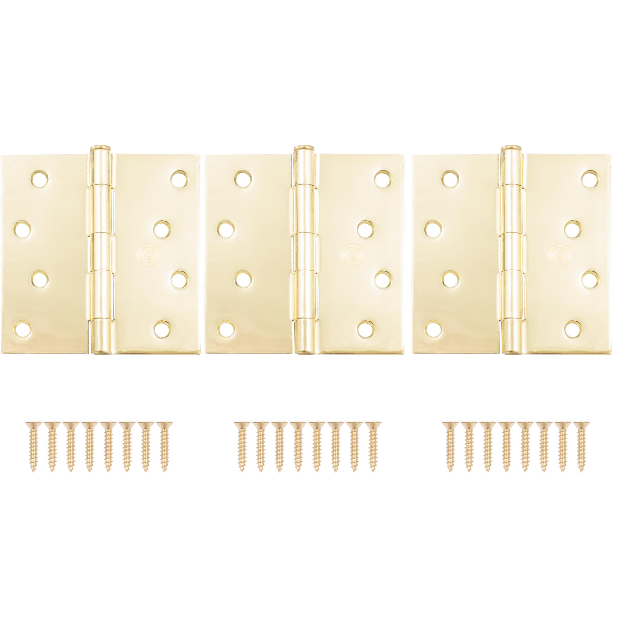 Stone Harbor Hardware 4" Door Hinges, Square Corner, Polished Brass, 3-Pack