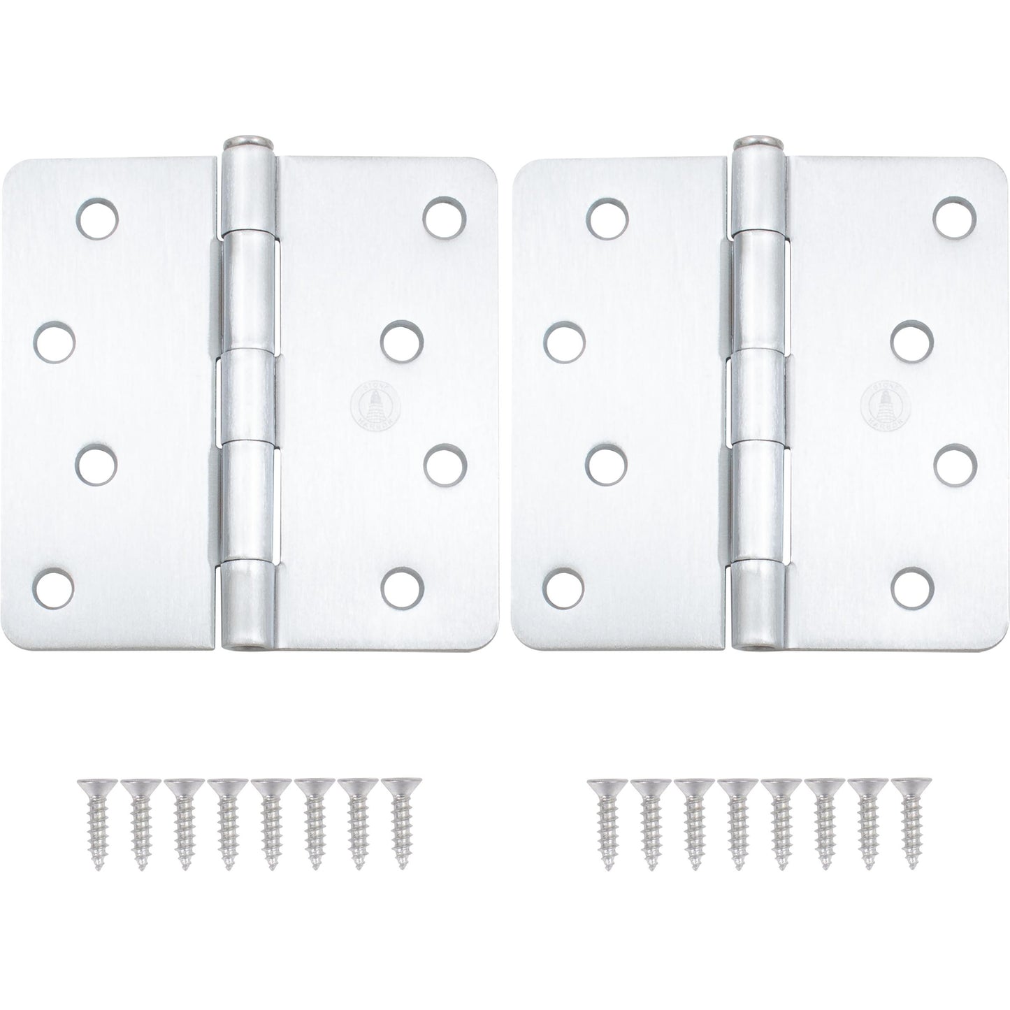 Stone Harbor Hardware 4" Door Hinges, 1/4" Radius Corner, Satin Chrome, 2-Pack