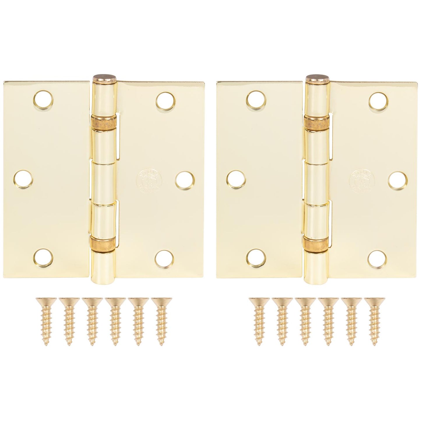 Stone Harbor Hardware 3-1/2" Ball-Bearing Door Hinges, Square Corner, Polished Brass, 2-Pack