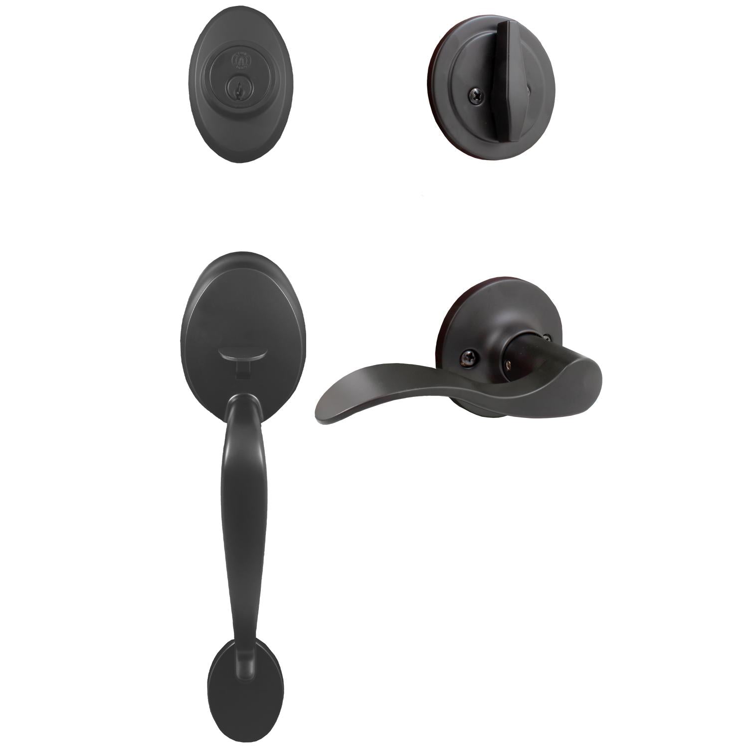 Stone Harbor Hardware Mill Creek Handleset with Beaverton Lever, KW Keyway, Clear Pack, Matte Black