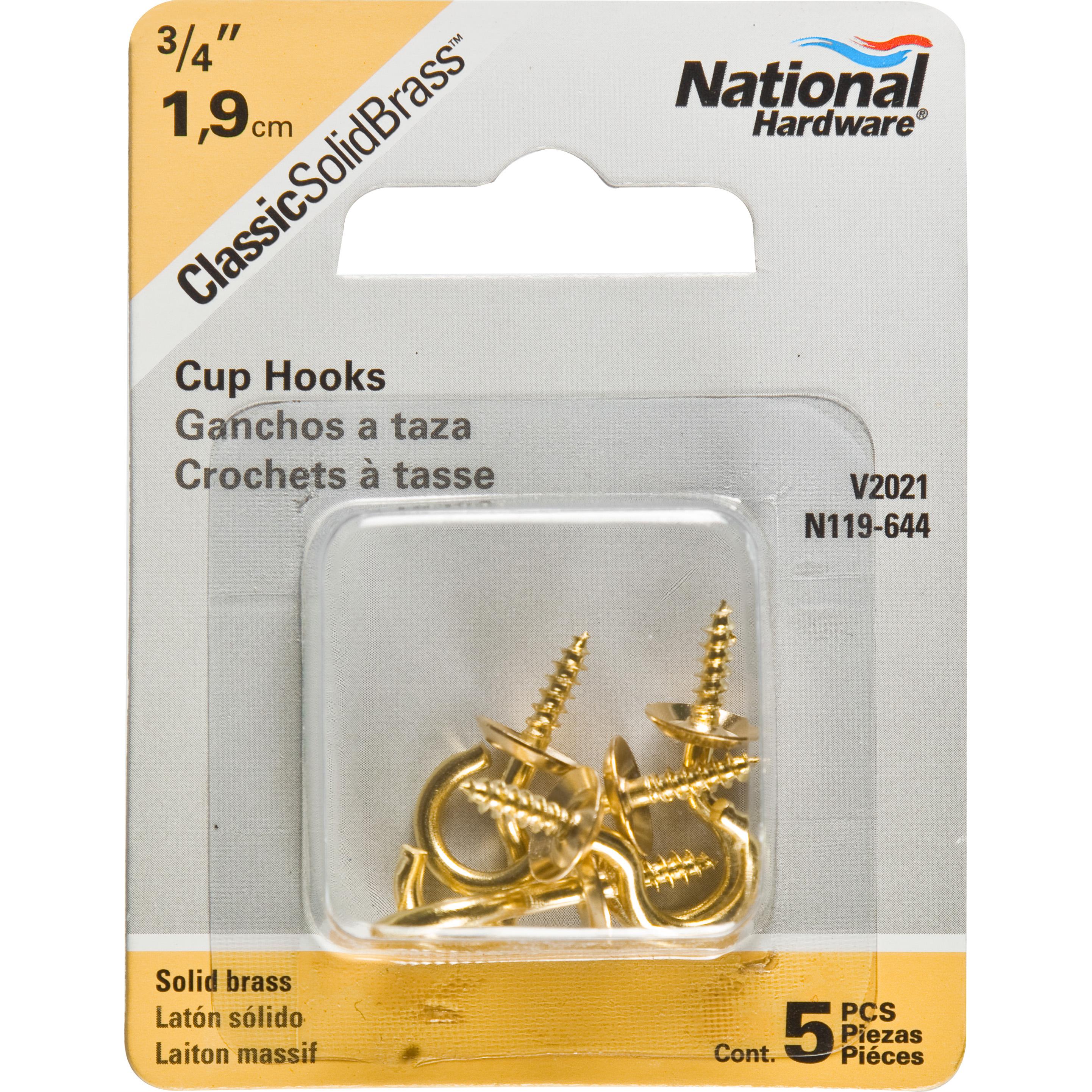 V2021 3/4" Cup Hook 5/pk - Polished Brass