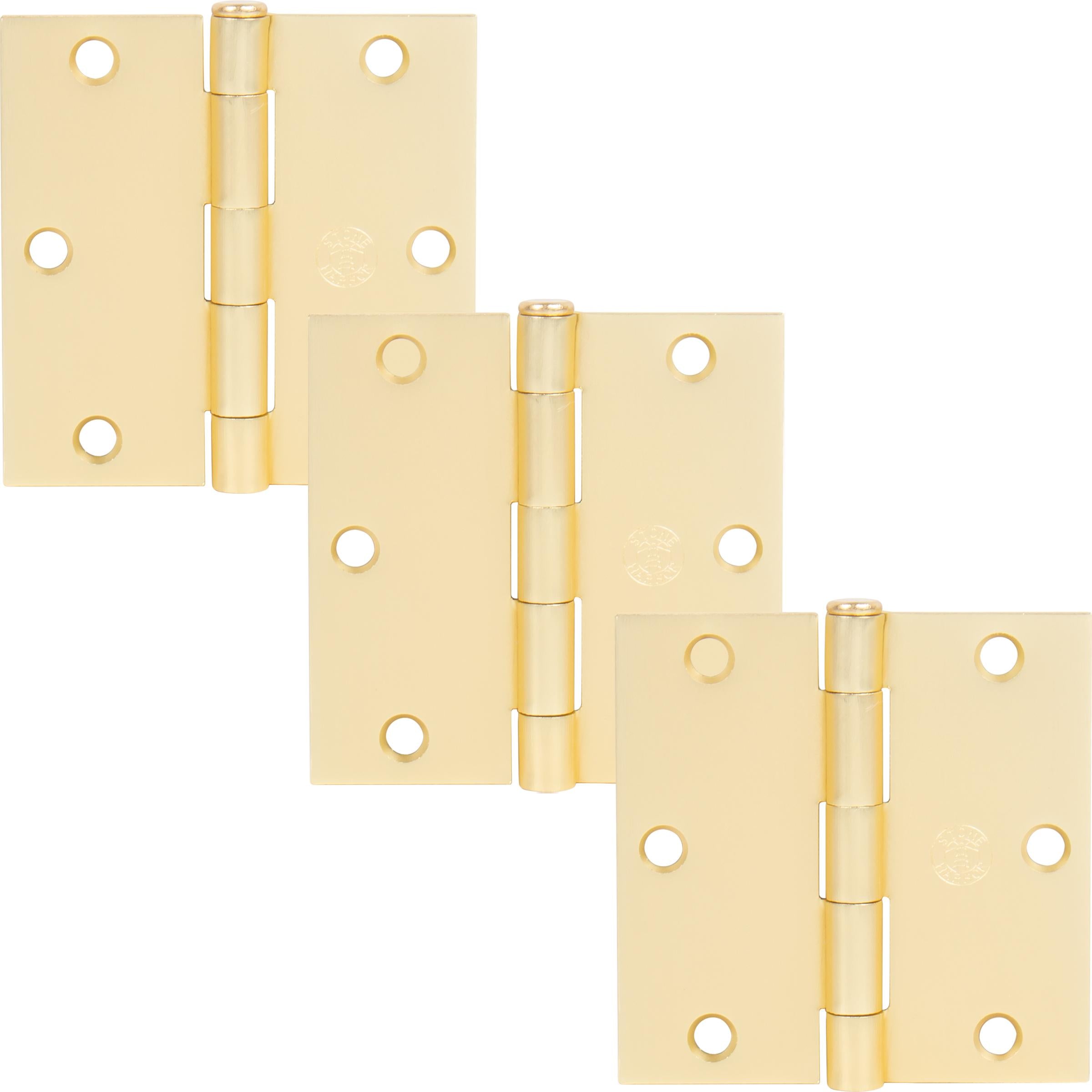 Stone Harbor Hardware 3-1/2" Door Hinges, Square Corner, Satin Brass, 3-Pack