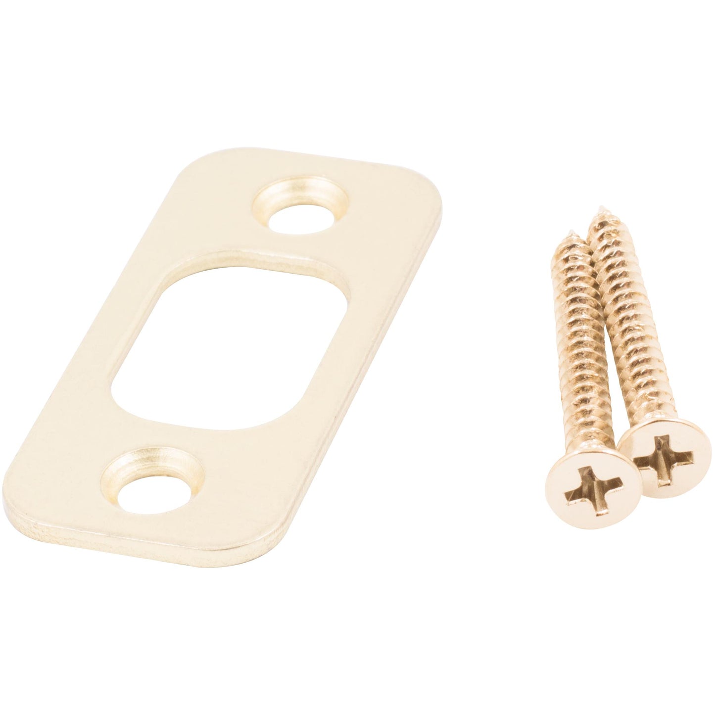Stone Harbor Hardware Round Corner Deadbolt Strike Plate, 1" x 2-1/4", 1-5/8" Center-to-Center, Polished Brass