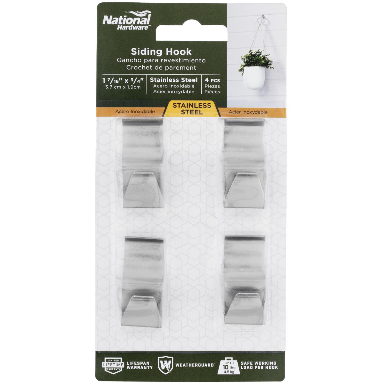 National Hardware -N275-532 - V2684 - 1-7/16" x 3/4" Siding Hook- Stainless Steel, 4 pack