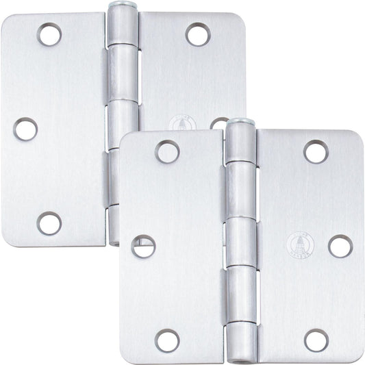 Stone Harbor Hardware 3-1/2" Door Hinges, 1/4" Radius Corner, Satin Chrome, 2-Pack