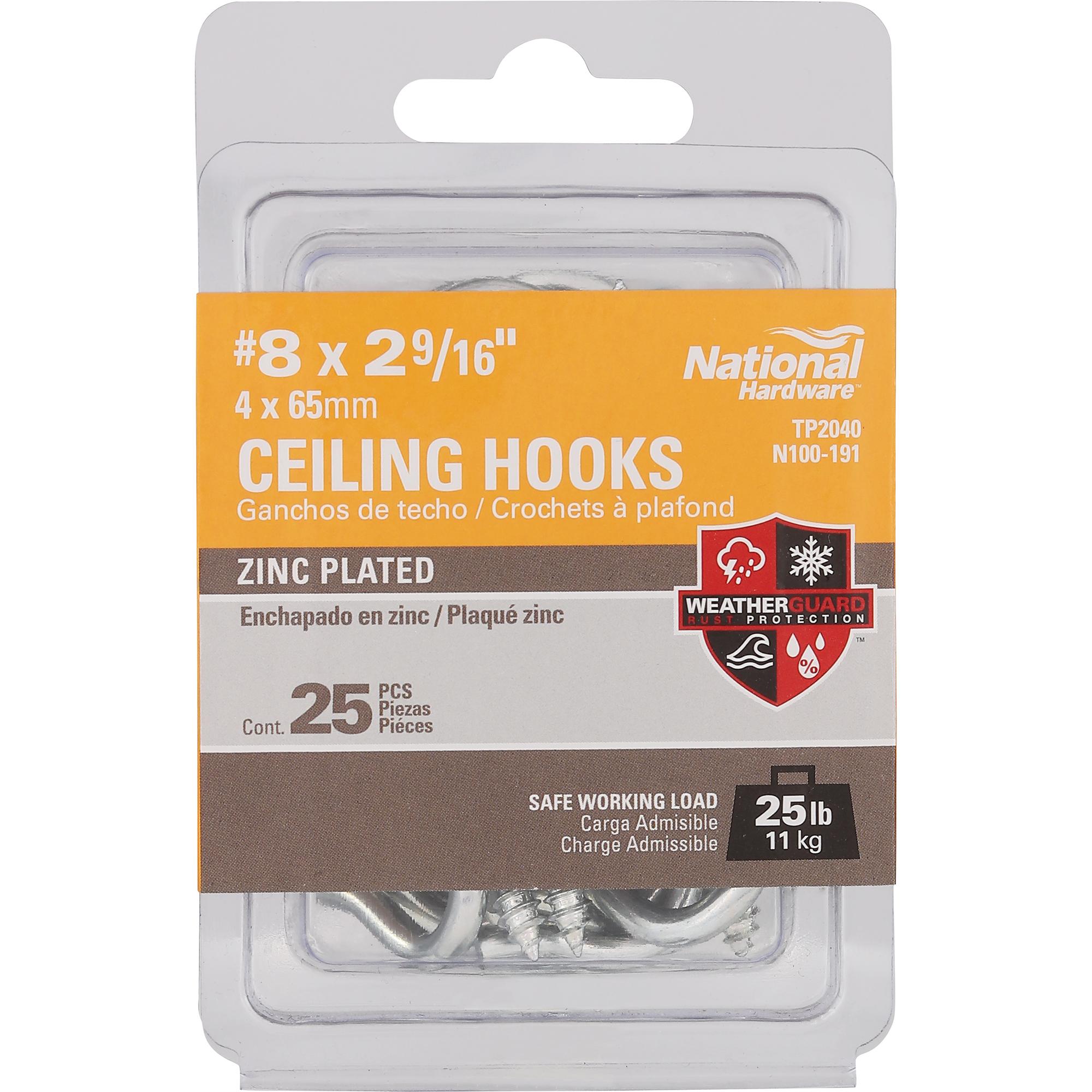National Hardware -N100-191 TP2040 #8, 2-9/16" Ceiling Hook in Zinc-Plated, 25 pack