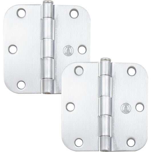 Stone Harbor Hardware 3-1/2" Door Hinges, 5/8" Radius Corner, Satin Chrome, 2-Pack