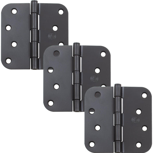 Stone Harbor Hardware 4" Door Hinges, 5/8" Radius Corner, Matte Black, 3-Pack