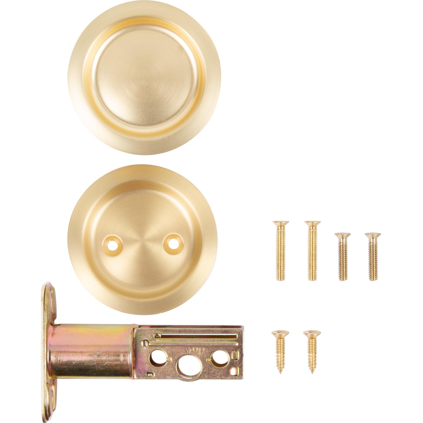 Stone Harbor Hardware Round Pocket Door Lock, Passage Function, 2-3/8" Backset, Satin Brass