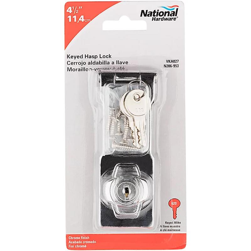 VKA827 4-1/2" Keyed Hasp Lock - Chrome