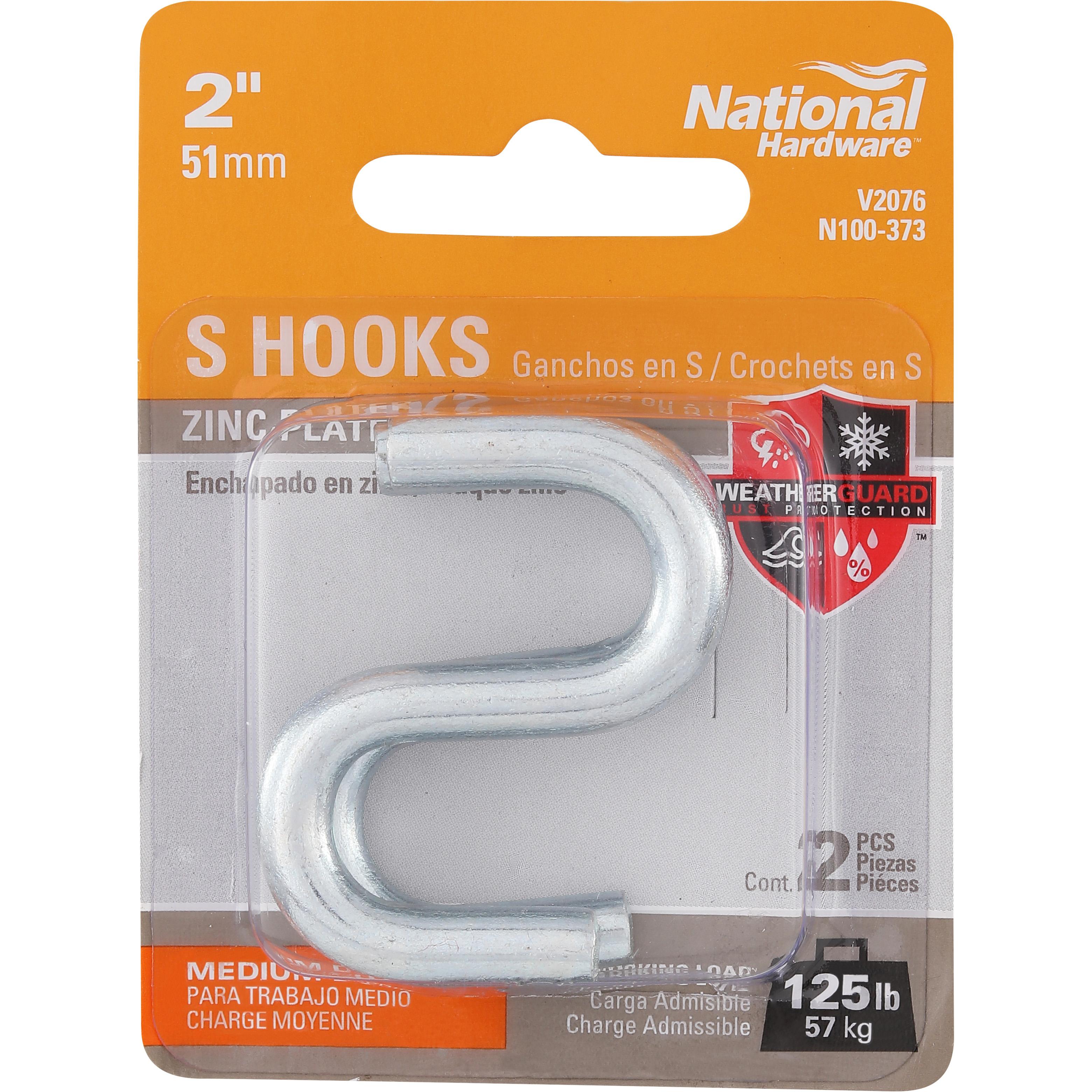 V2076 2" Open S Hook 2/pk - Zinc Plated