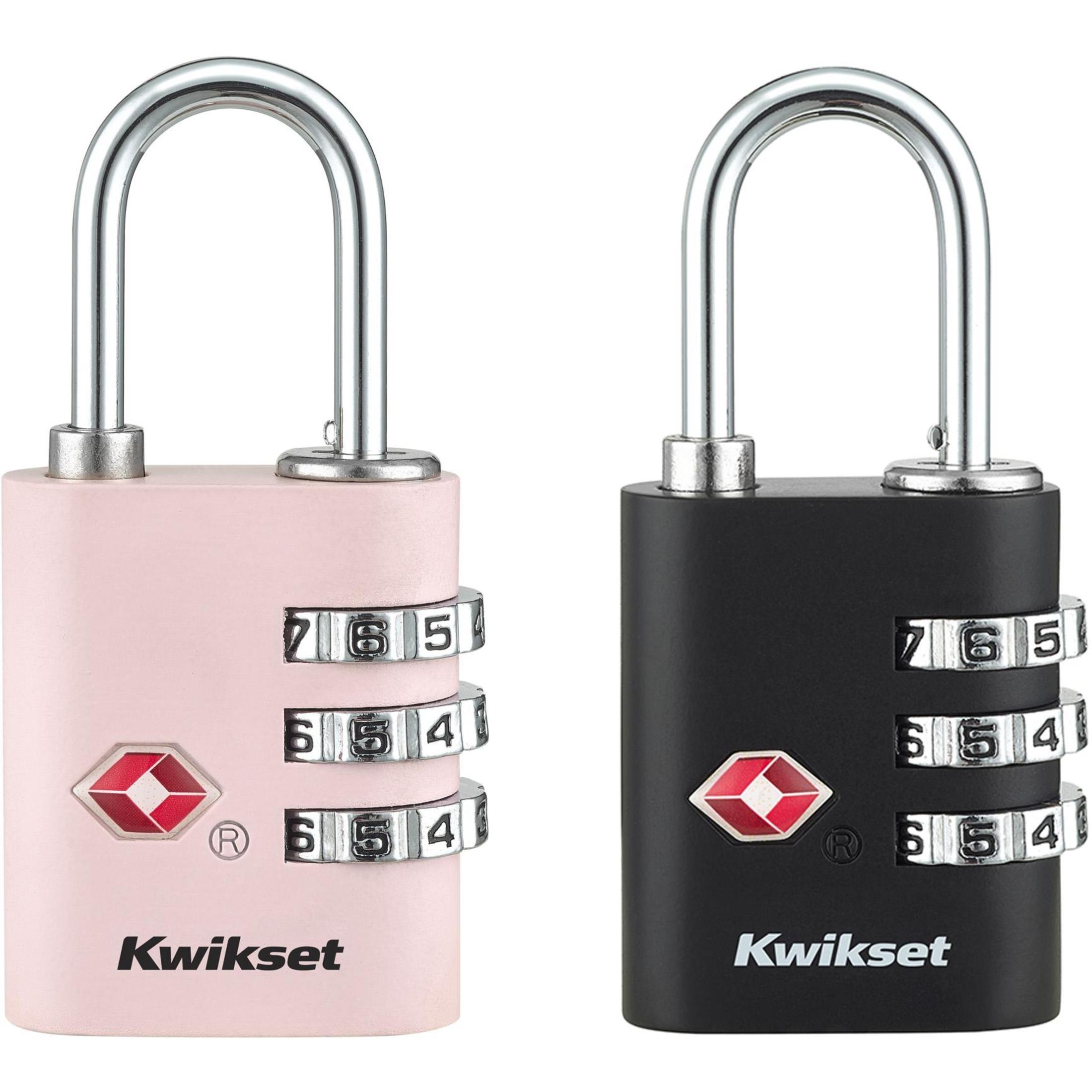 Kwikset 1-3/16" TSA Round Cable Combination Padlock with 15/16" Shackle, 2-Pack, Pink/Black