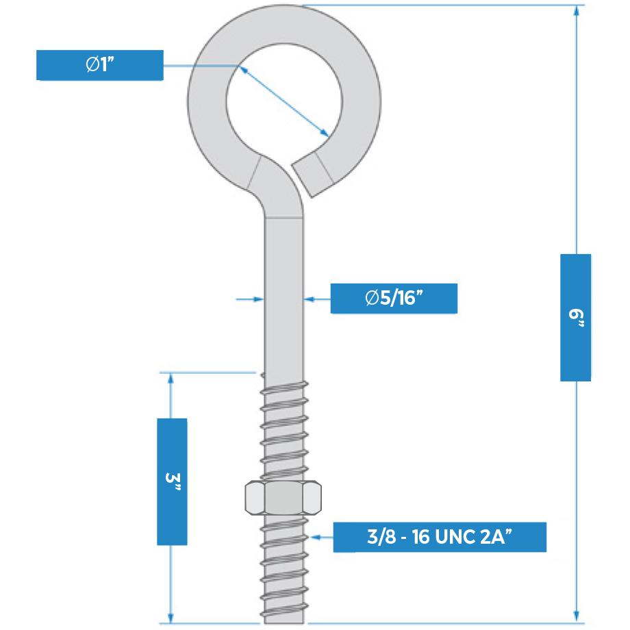 V2160 3/8" x 6" Eye Bolt with Nut - Black