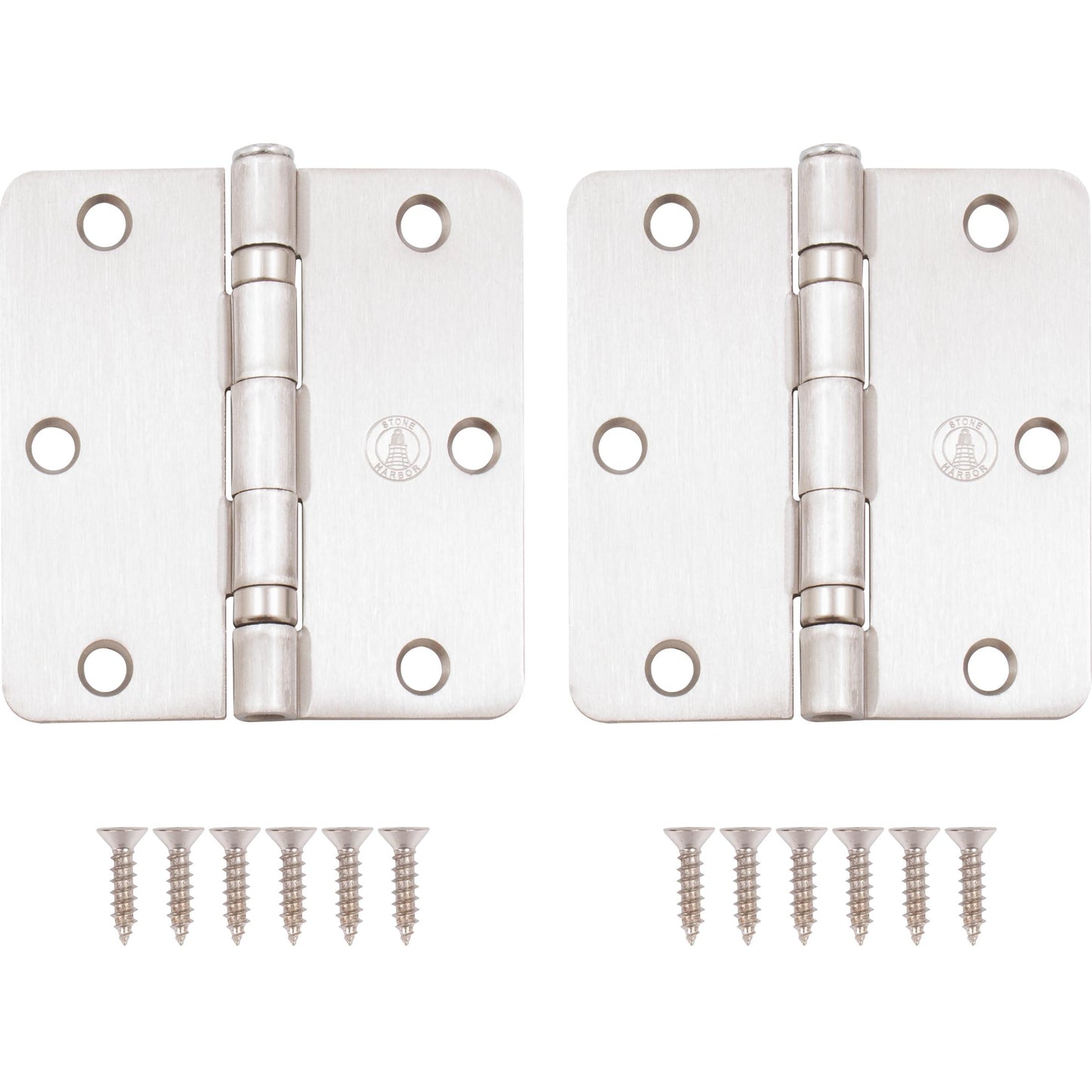 Stone Harbor Hardware 3-1/2" Ball-Bearing Door Hinges, 1/4" Radius Corner, Satin Nickel, 2-Pack