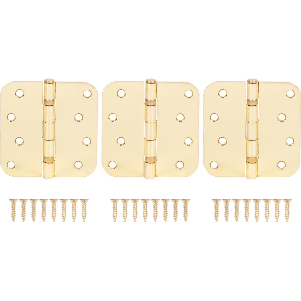 Stone Harbor Hardware 4" Ball-Bearing Door Hinges, 5/8" Radius Corner, Polished Brass, 3-Pack