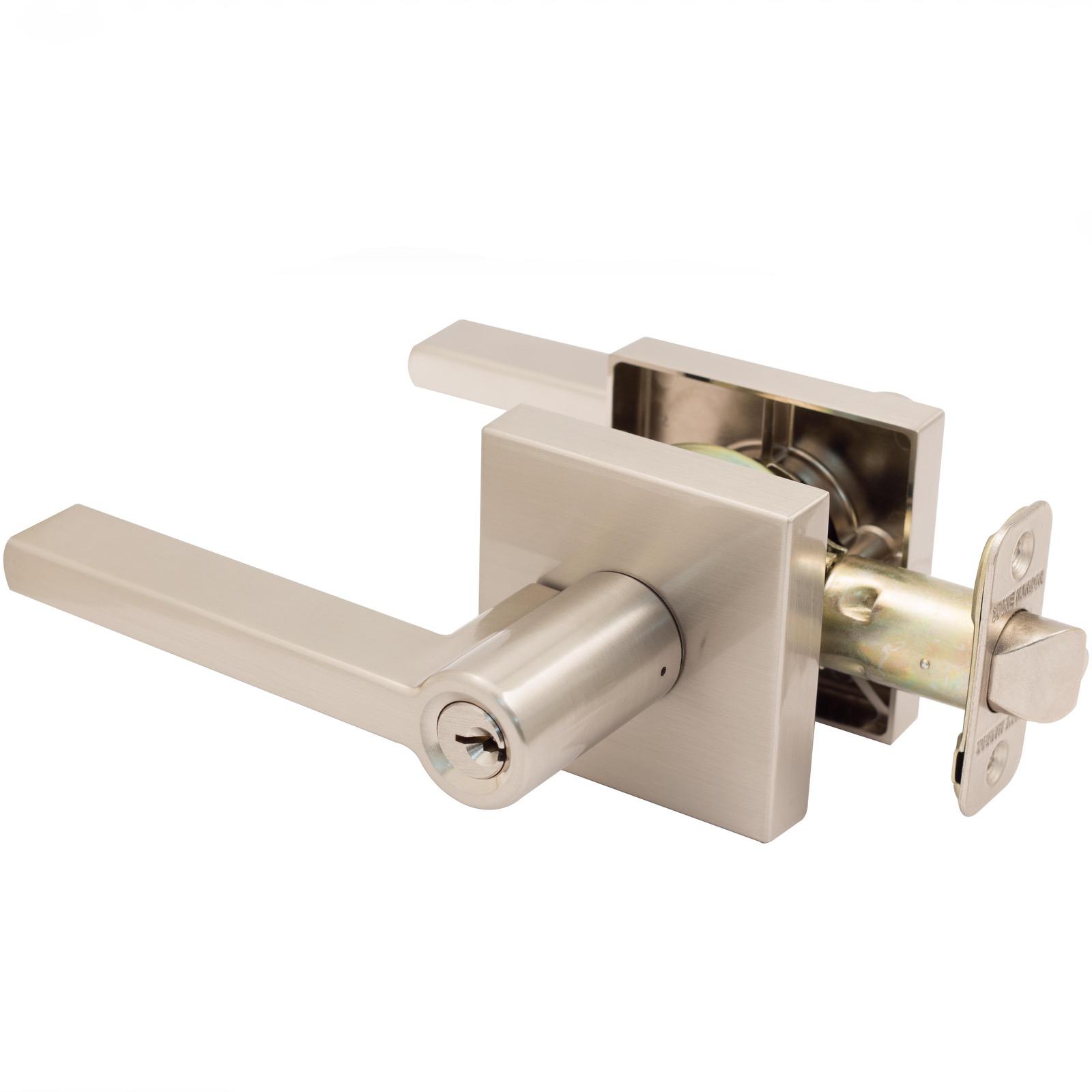 Stone Harbor Hardware Vienna Door Lever with Square Rosette, Entry Latch, SC Keyway, Satin Nickel