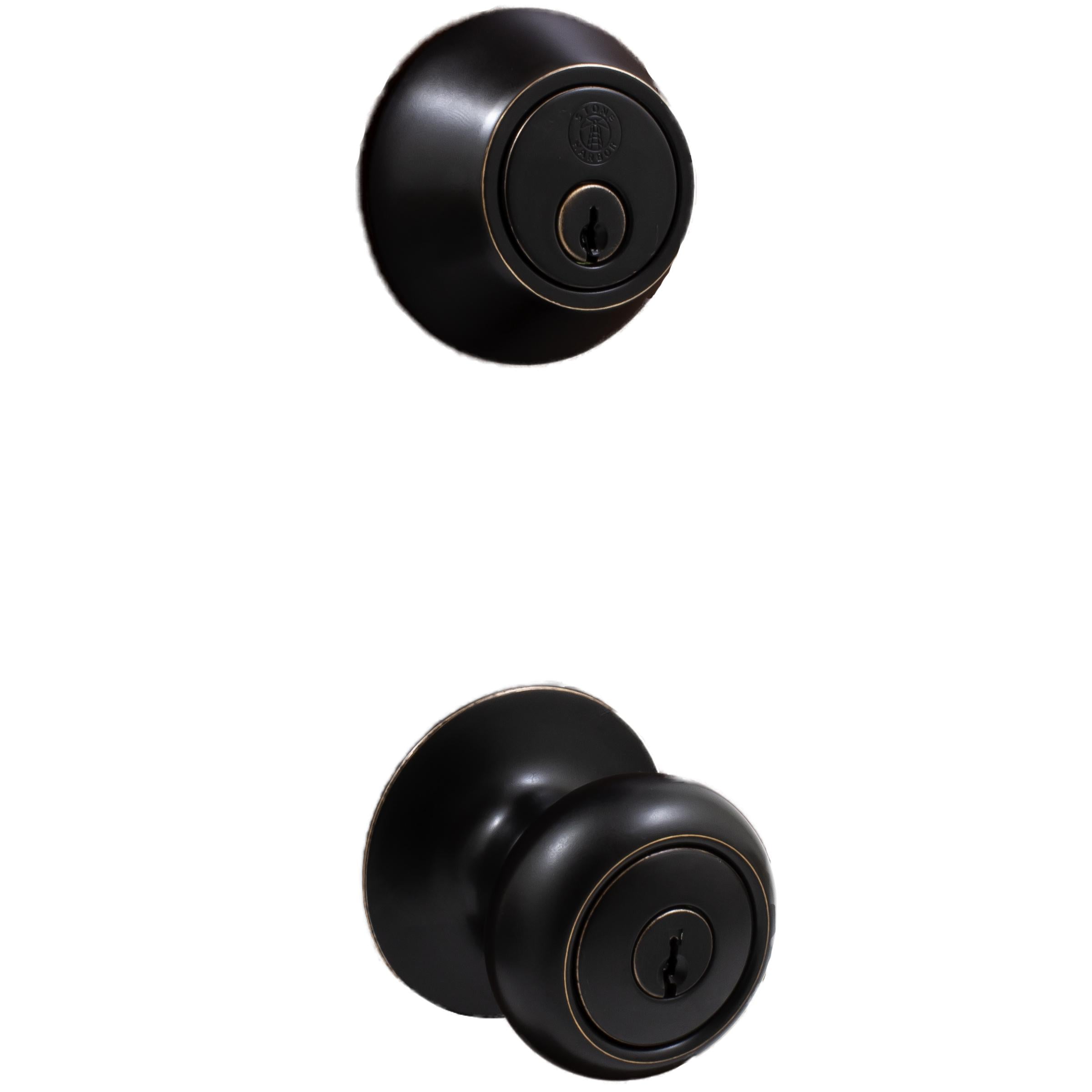 Stone Harbor Hardware Highland Door Knob Combo (With Deadbolt), KW Keyway, Vintage Bronze
