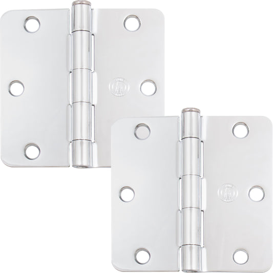 Stone Harbor Hardware 3-1/2" Door Hinges, 1/4" Radius Corner, Polished Chrome, 2-Pack