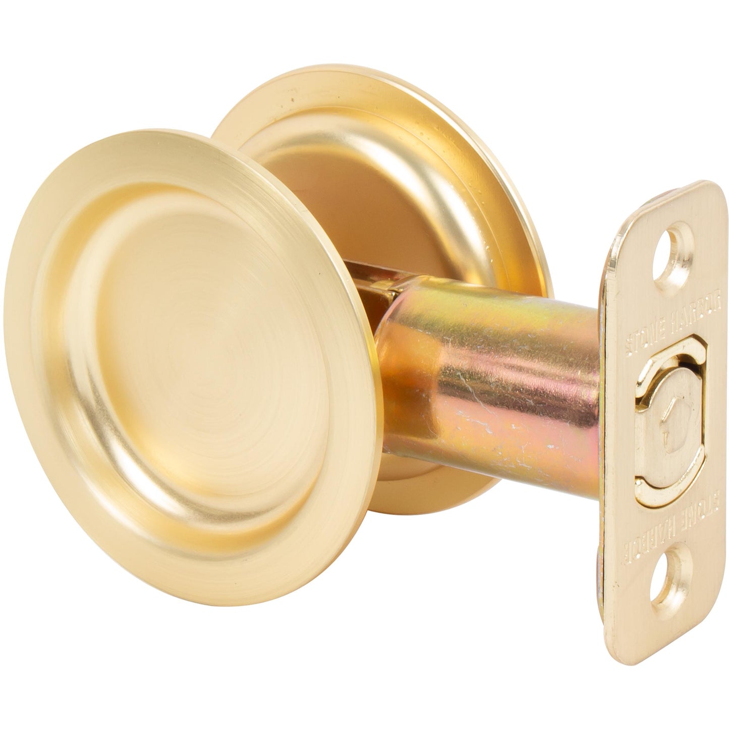 Stone Harbor Hardware Round Pocket Door Lock, Passage Function, 2-3/8" Backset, Satin Brass