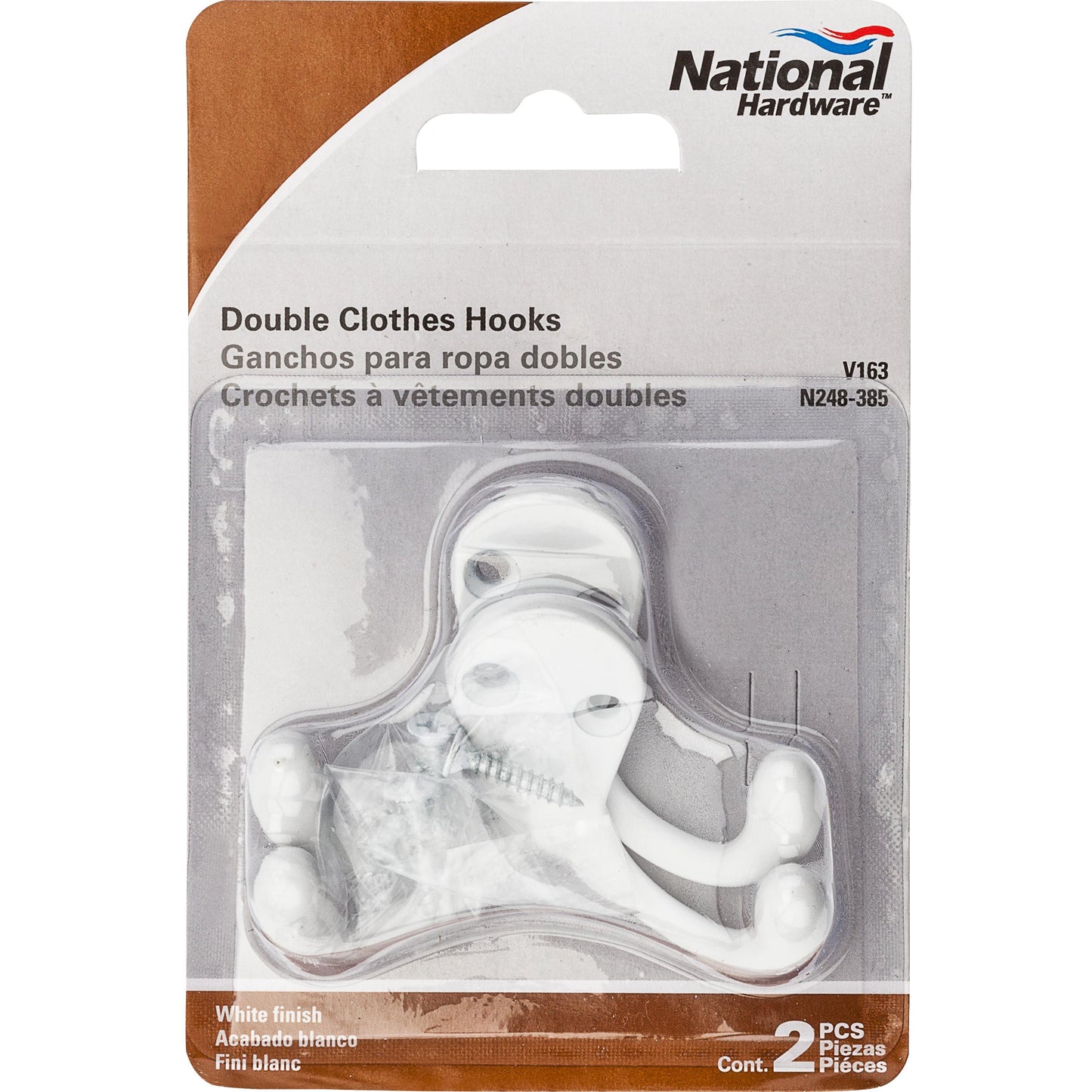 V163 Double Clothes Hook 2/pk - White