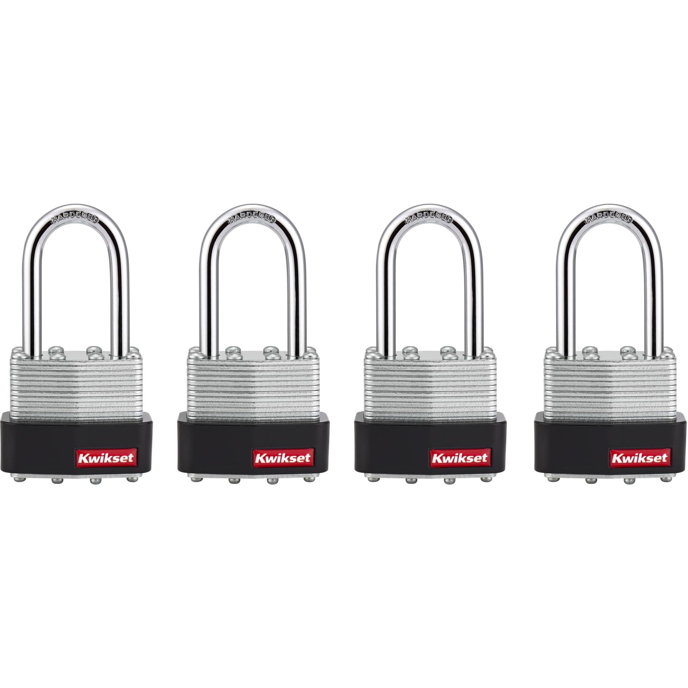 Kwikset 1-9/16" Laminated Padlock KA with 1-1/2" Shackle, 4-Pack