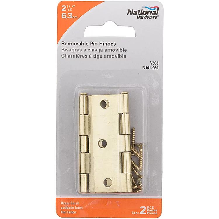 V508 2-1/2" Removable Pin Hinge 2/pk - Polished Brass